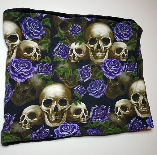 Handmade Skulls and Purple Roses Snood