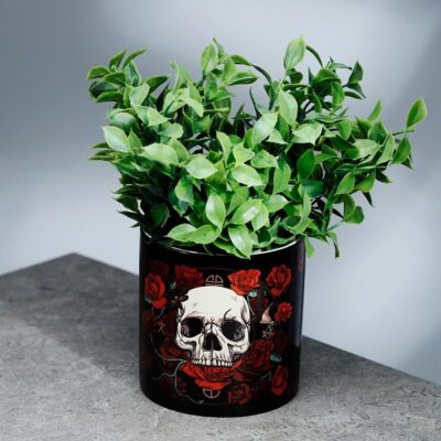 Skulls & Roses Ceramic Indoor Plant Pot-PLAN29