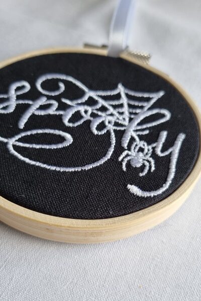 Spooky Embroidered Hoop Black & White