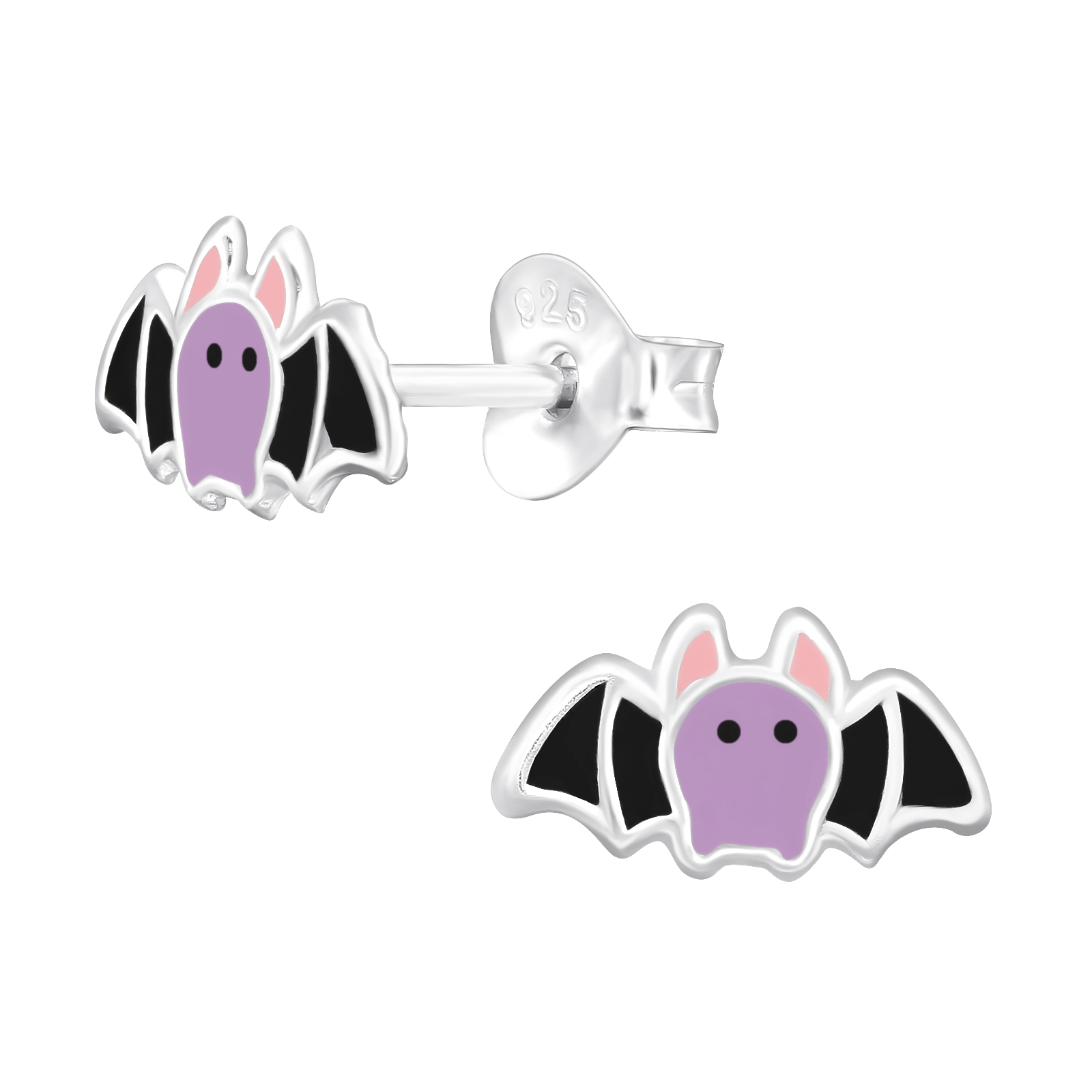 Purple Bat - 925 Sterling Silver Colourful Ear Studs MS44627