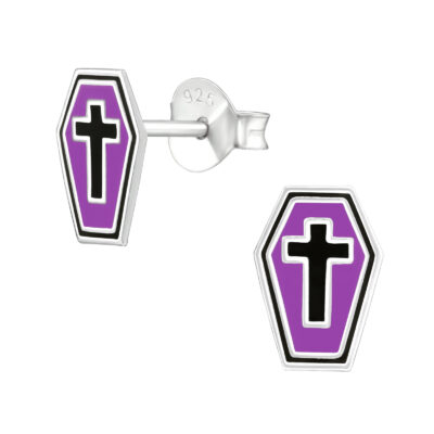 Purple Coffin - 925 Sterling Silver Colourful Ear Studs MS38667