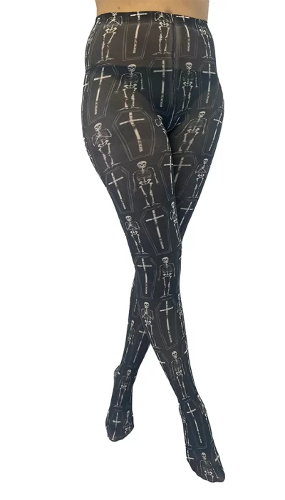 Skeleton Coffin Printed Tights- Pamela Mann