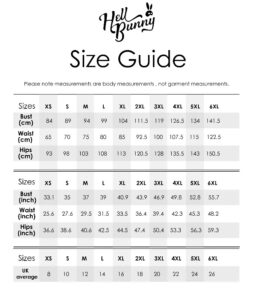 Hell Bunny Size Guide