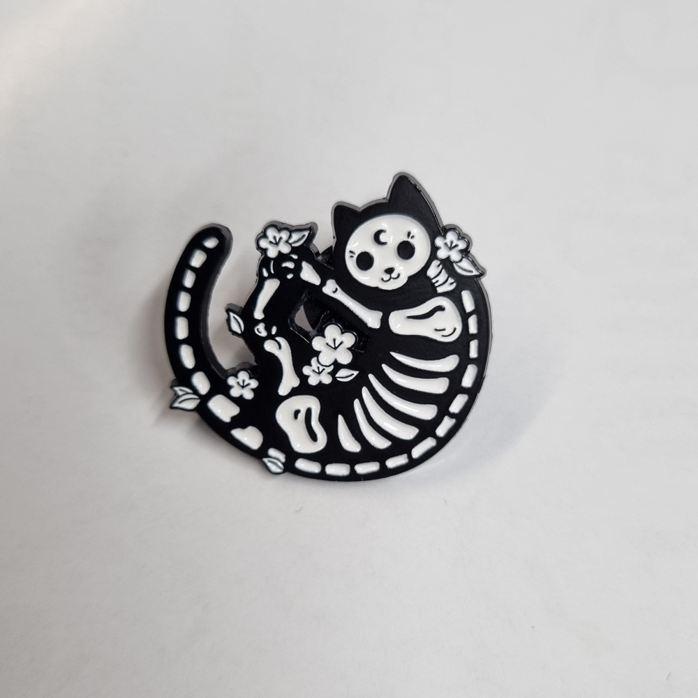 Skeleton Cat Pin Badge