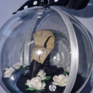 Crow Skull & White Roses Bauble Handmade