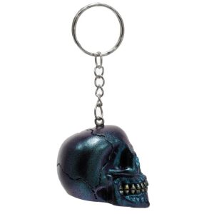 Metalic Blue Skull Keyring