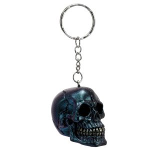 Metalic Blue Skull Keyring