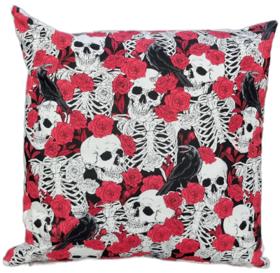 Handmade Rose, Raven & Skeleton Cushion